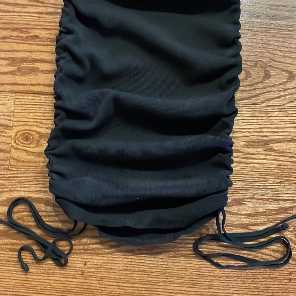 LIONESS women’s Military Minds mini dress black knit drawstring sides ruching SM
